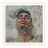 Squeaky Clean - Subtle Gay Male Pleasure Art Print, Person Curly Hair Submerged Soapy Bathwater Eyes Closed