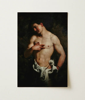 Framed Reproduction Classical Oil Painting Muscular Nude Male Johann Carl Loth, Fixes, Young Soldier’s Chest, Caught, Single Arrow Rests,