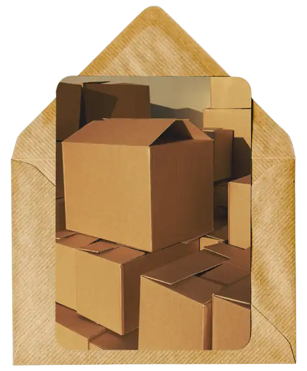 Stack of plain brown cardboard boxes.