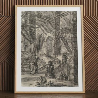 The Staircase with Trophies - Giovanni Battista Piranesi Art Print, 18x24’’ / 46x61cm / Natural Frame / 2’’ Matboard, Framed Black White