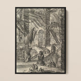 The Staircase with Trophies - Giovanni Battista Piranesi Art Print / Canvas Black-framed Architectural Sketch Intricate Pencil Lines, Prints