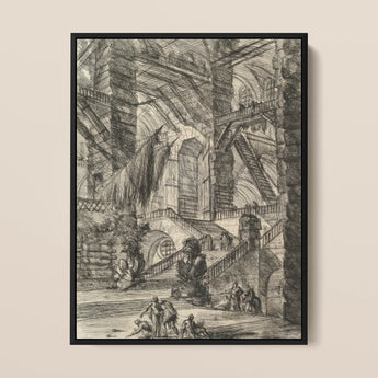 The Staircase with Trophies - Giovanni Battista Piranesi Art Print / Canvas Black-framed Architectural Sketch Intricate Pencil Lines, Prints