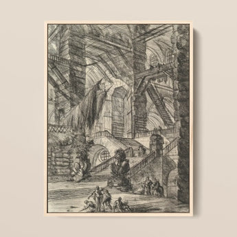 The Staircase with Trophies - Giovanni Battista Piranesi Art Print / Canvas Framed Black-and-white Architectural Sketch Grand Multi-level