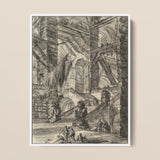 The Staircase with Trophies - Giovanni Battista Piranesi Art Print / Canvas Framed Black-and-white Architectural Sketch Grand Multi-level