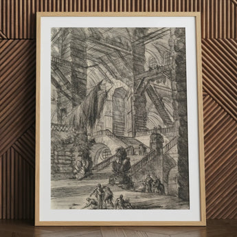 The Staircase with Trophies - Giovanni Battista Piranesi Art Print / Canvas 18x24’’ / 46x61cm / Natural Frame / Matboard Framed Black White
