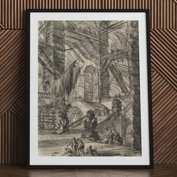 The Staircase with Trophies - Giovanni Battista Piranesi Art Print / Canvas 18x24’’ / 46x61cm / Black Frame / Matboard Framed Vast
