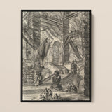 The Staircase with Trophies - Giovanni Battista Piranesi Framed Canvas, 12x16’’ / 31x41cm / Black Floating Frame, Framed Black White