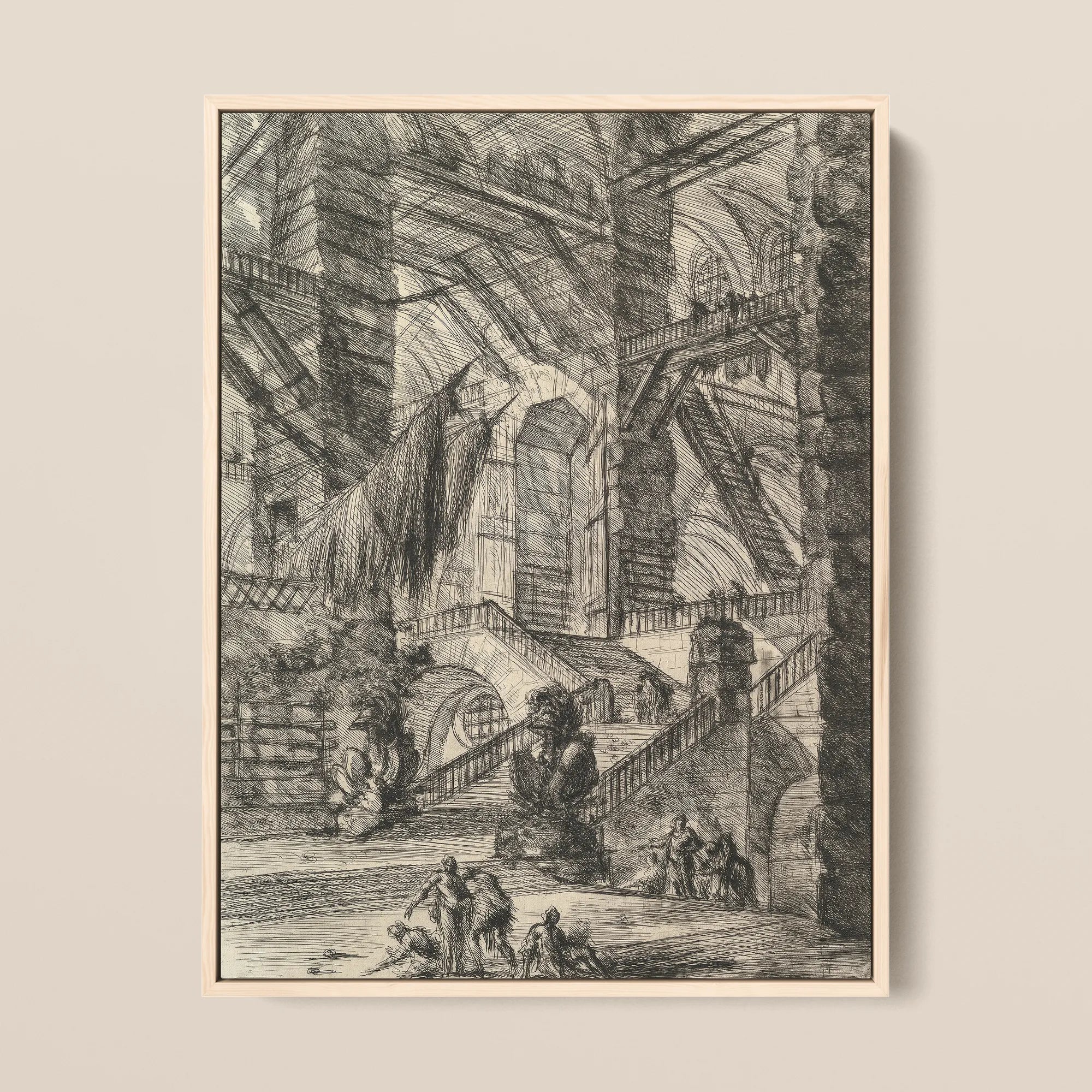 The Staircase with Trophies - Giovanni Battista Piranesi Framed Canvas, 12x16’’ / 31x41cm / Natural Floating Frame, Framed Etched Print