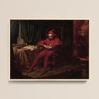 Stańczyk - Jan Alojzy Matejko Framed Canvas, 16x12’’ / 41x31cm / Natural Floating Frame, Painting Jester Red Costume Chair