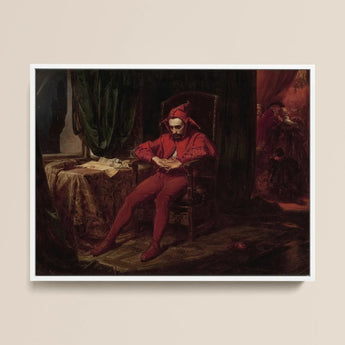 Stańczyk - Jan Alojzy Matejko Framed Canvas, 16x12’’ / 41x31cm / White Floating Frame, Framed Art Print Jester Red Suit Dejectedly