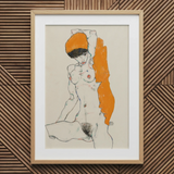 Standing Nude with Orange Drapery - Egon Schiele Art Print, 20x30’’ / 51x76cm / Natural Frame / 2’’ Matboard, Posters Prints & Visual