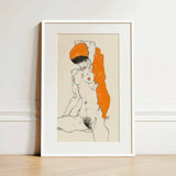 Standing Nude with Orange Drapery - Egon Schiele Art Print / Canvas, Egon Schiele Art, Orange Drapery Entices, Raw Sensuality