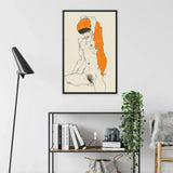 Standing Nude with Orange Drapery - Egon Schiele Art Print / Canvas, Egon Schiele Art, Orange Drapery Entices, Raw Sensuality