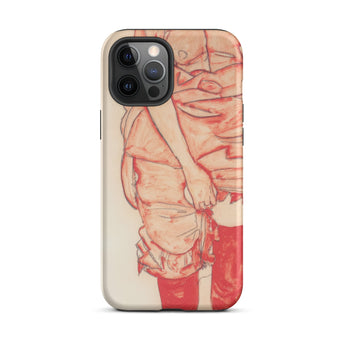 Standing Woman in Red - Egon Schiele Iphone Case, 12 Pro Max / Matte, Iphone Case Person Red Cream Hues