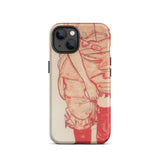 Standing Woman in Red - Egon Schiele Iphone Case, 13 / Matte, Iphone Case Reddish-pink Abstract Figure Cream Background