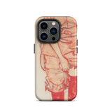 Standing Woman in Red - Egon Schiele Iphone Case, 14 Pro / Matte, Iphone Art-print Case Figure Red Peach Tones