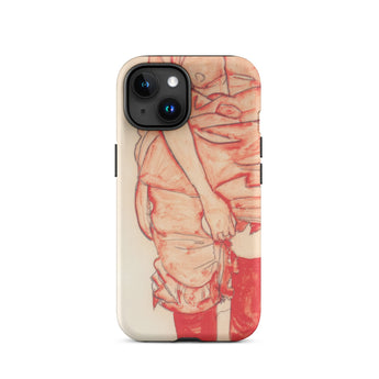 Standing Woman in Red - Egon Schiele Iphone Case, 15 / Matte, Iphone Case Stylized Figure Red Beige Tones