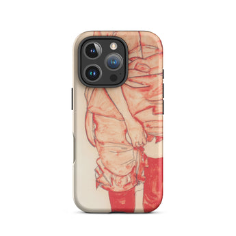 Standing Woman in Red - Egon Schiele Iphone Case, 16 Pro / Matte, Iphone 15 Pro Max Protective Case Stylized Person