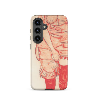 Standing Woman in Red - Egon Schiele Phone Case Samsung Galaxy S24 / Matte Phone Case Sketch-style Illustration Figure Red Beige Tones Egon