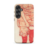 Standing Woman in Red - Egon Schiele Phone Case Samsung Galaxy S25 Plus / Matte Phone Case Stylized Sketch-like Illustration Figure Red
