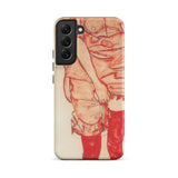 Standing Woman in Red - Egon Schiele Samsung Case, Galaxy S22 Plus / Matte, Smartphone Case Artistic Design Figure Red Peach Tones
