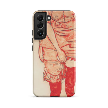 Standing Woman in Red - Egon Schiele Samsung Case, Galaxy S22 Plus / Matte, Smartphone Case Artistic Design Figure Red Peach Tones