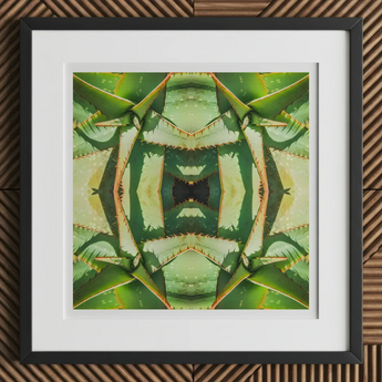 Starry-eyed - Trippy Succulent Op Art Print, 12x12’’ / 31x31cm / Black Frame / 2’’ Matboard, Framed Abstract Print Green Succulent Leaves