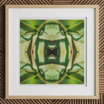 Starry-eyed - Trippy Succulent Op Art Print, 12x12’’ / 31x31cm / Natural Frame / 2’’ Matboard, Framed Kaleidoscopic Print Succulent Leaves