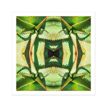 Starry-eyed - Trippy Succulent Op Art Print, Kaleidoscopic Pattern Created Mirrored Green Succulent Leaves