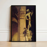 Statue of Perseus by Night - John Singer Sargent Art Print / Canvas Black-framed Classical Warm Golden Tones Greek Hero’s, Florentine, Hour