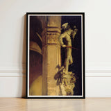 Statue of Perseus by Night - John Singer Sargent Art Print / Canvas Black-framed Classical Warm Golden Tones Greek Hero’s, Florentine, Hour