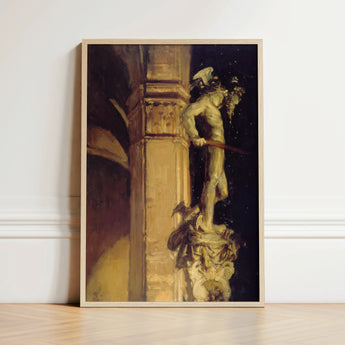 Statue of Perseus by Night - John Singer Sargent Art Print / Canvas Framed Classical Muscular Figure Golden Greek Hero’s, Florentine, Hour