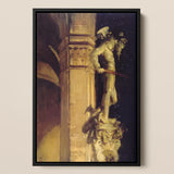 Statue of Perseus by Night - John Singer Sargent Art Print / Canvas Framed Painting Muscular Golden-hued Figure Atop Ornate Pedestal Greek