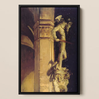Statue of Perseus by Night - John Singer Sargent Art Print / Canvas Framed Painting Muscular Golden-hued Figure Atop Ornate Pedestal Greek