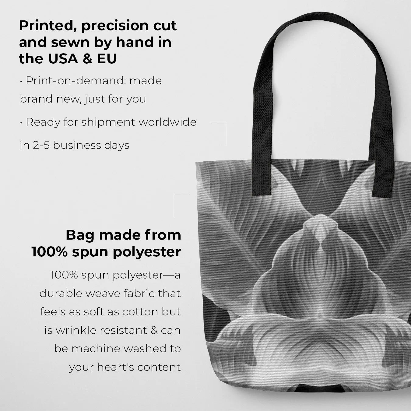 Step By Step Tote - Black And White - Heavy Duty Reusable Grocery Bag - Shopping Totes - Aesthetic Art