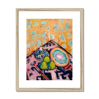 Still Life - Alfred Henry Maurer Fauvist Art Print, Framed Life Painting Pears Plate Patterned Tablecloth