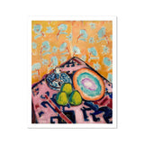 Still Life - Alfred Henry Maurer Fauvist Art Print, Life Painting Pears Bowl Patterned Tablecloth
