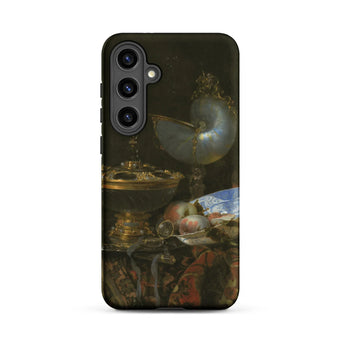 Still Life with Holbein Bowl Nautilus Cup Glass Goblet and Fruit Dish - Willem Kalf Phone Case Black Detailed Reproduction Classical