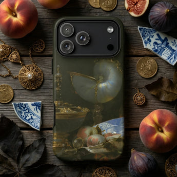 Still Life with Holbein Bowl Nautilus Cup Glass Goblet and Fruit Dish - Willem Kalf Phone Case Dark Green Translucent Vintage-style Print