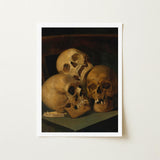 Still Life of Three Skulls - Jan August Hendrik Leys Art Print / Canvas Framed Human Warm Earthy Threeskulls, Hendrikleysart,