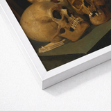 Still Life of Three Skulls - Jan August Hendrik Leys Art Print / Canvas Framed Classical Painting Human Warm Threeskulls, Hendrikleysart,