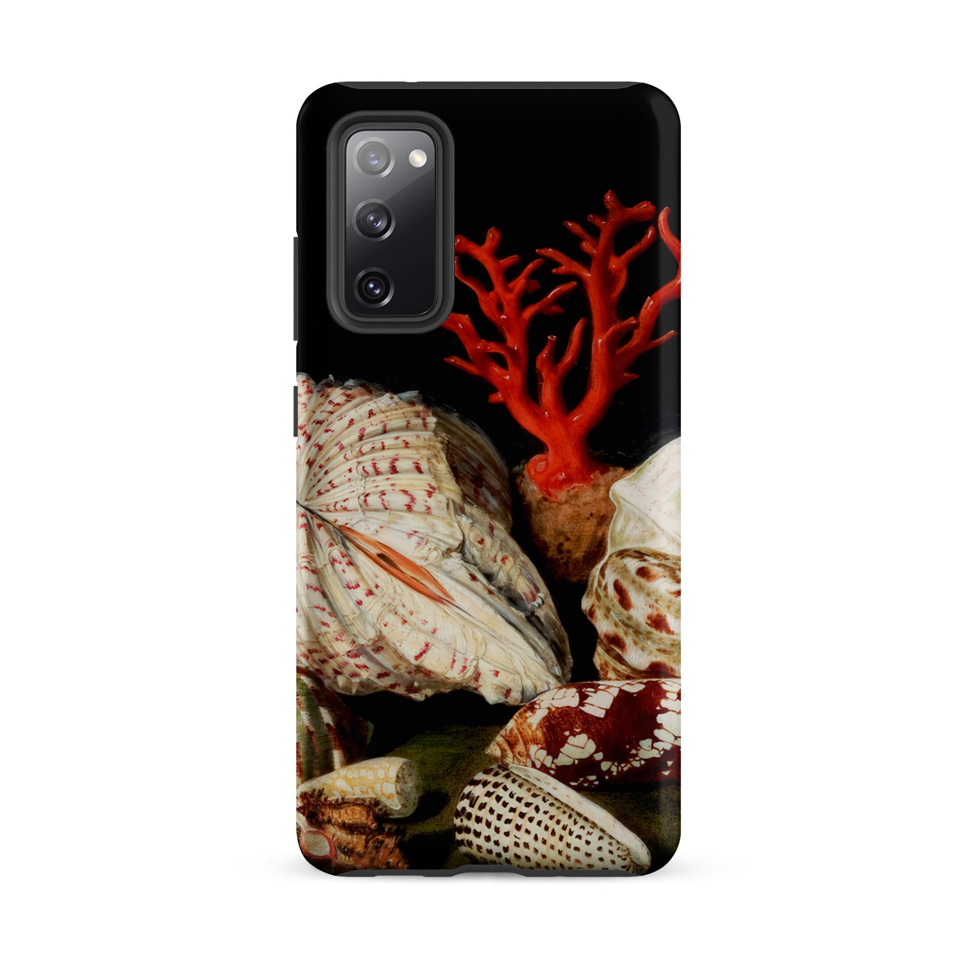 Still Life with Shells & Corals Jacques Linard Samsung Case, Galaxy S20 Fe / Matte, Black Smartphone Case Vibrant Coral Seashell Design
