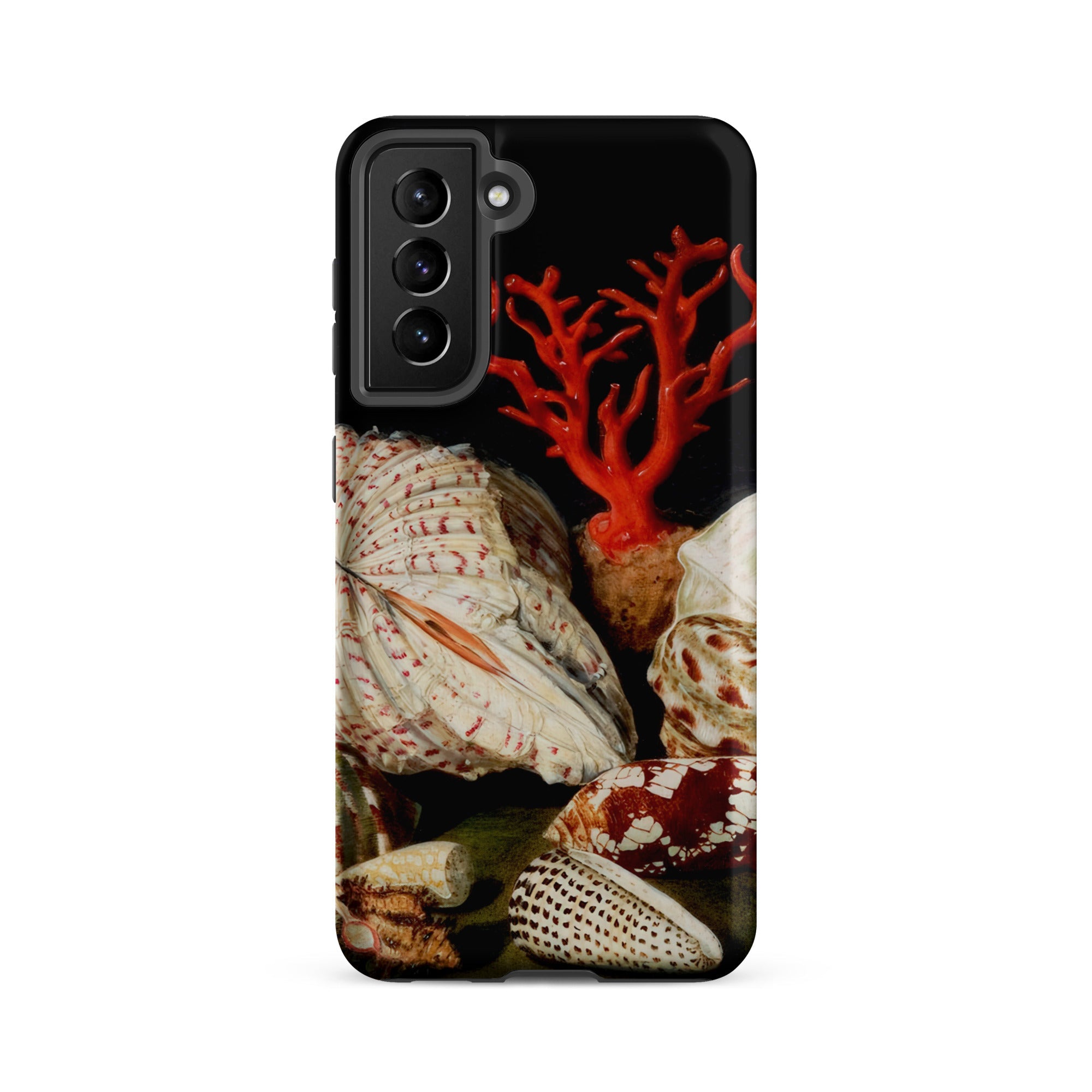 Still Life with Shells & Corals Jacques Linard Samsung Case, Galaxy S21 Fe / Matte, Black Phone Case Vibrant Underwater Scene Seashells Red