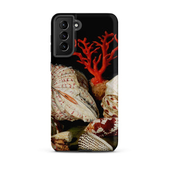 Still Life with Shells & Corals - Jacques Linard Samsung Case, Galaxy S21 Plus / Matte, Black Phone Case Vibrant Red Coral Seashells