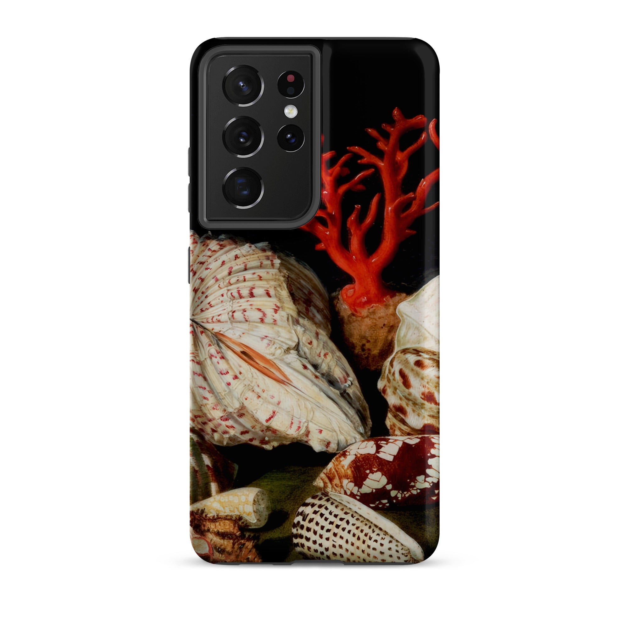 Still Life with Shells & Corals Jacques Linard Samsung Case, Galaxy S21 Ultra / Matte, Black Smartphone Case Vibrant Red Coral Seashells