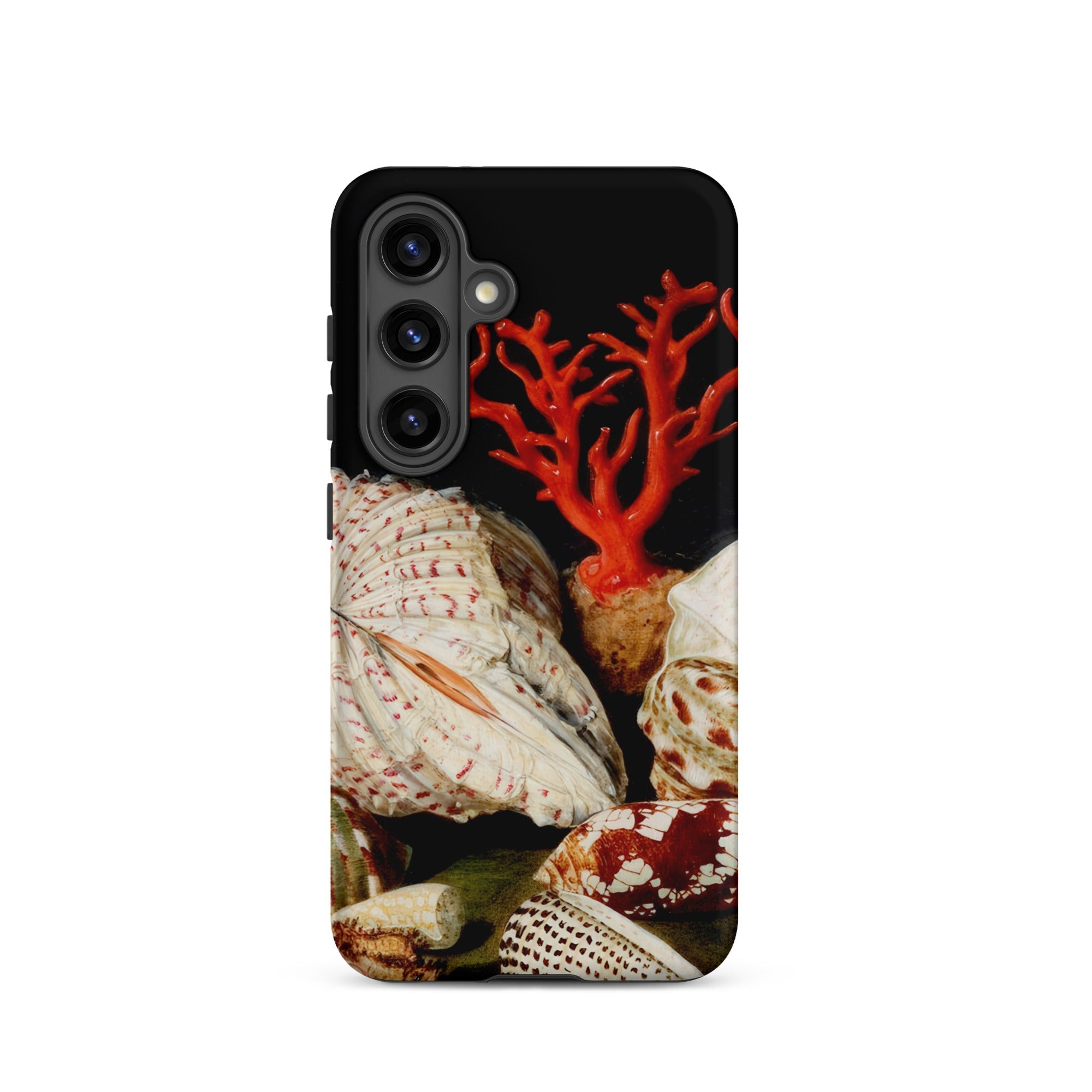 Still Life with Shells & Corals Jacques Linard Samsung Case, Galaxy S24 / Matte, Black Smartphone Case Vibrant Coral Seashell Design