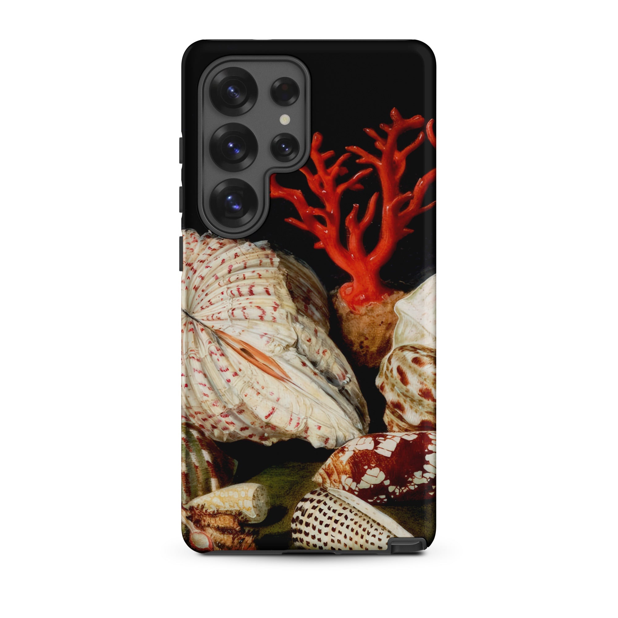 Still Life with Shells & Corals Jacques Linard Samsung Case, Galaxy S25 Ultra / Matte, Black Smartphone Case Vibrant Red Coral Seashells