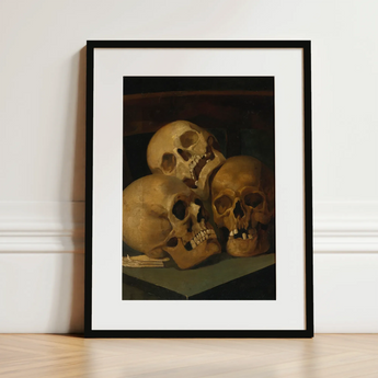 Still Life of Three Skulls - Jan August Hendrik Leys Art Print / Canvas, 12x16’’ / 31x41cm / Black Frame / Matboard, Posters Prints &