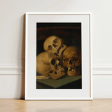 Still Life of Three Skulls - Jan August Hendrik Leys Art Print / Canvas, 12x16’’ / 31x41cm / White Frame / Matboard, Posters Prints &