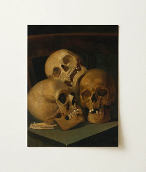 Classical Oil Painting Three Human Skulls Warm Earthy Threeskulls, Hendrikleysart, Flemishmasterturns